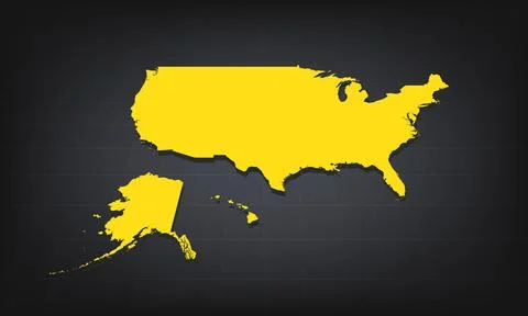 Yellow 3D Map of USA on a Dark Background, Displaying Geographical Shape an.. Stock Illustration