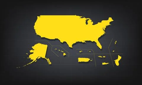 Yellow 3D Map of usa  on a Dark Background, Displaying Geographical Shape a.. Stock Illustration