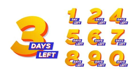 Yellow 3d numbers of days left. Perfect for announcement and promotion. Stock Illustration