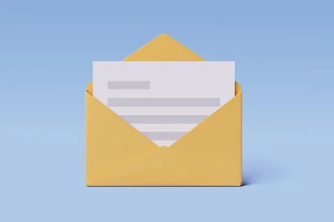 Yellow 3d open mail envelope. Stock Illustration