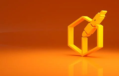 Yellow 3d pen tool icon isolated on orange background. Minimalism concept. 3d Stock Illustration