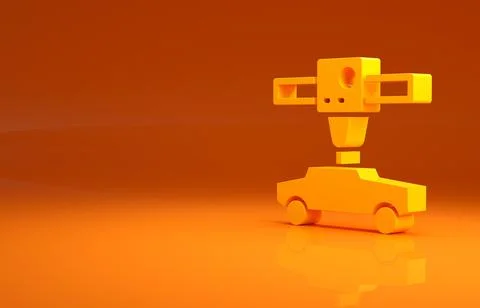 Yellow 3D printer car icon isolated on orange background. 3d printing イラスト素材
