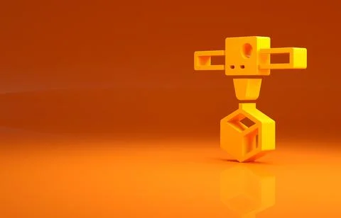 Yellow 3D printer cube icon isolated on orange background. 3d printing Stock Illustration