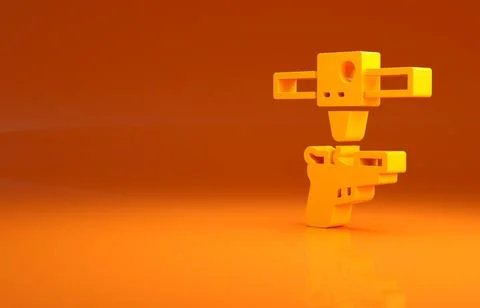 Yellow 3D printer gun icon isolated on orange background. 3d printing Stock Illustration