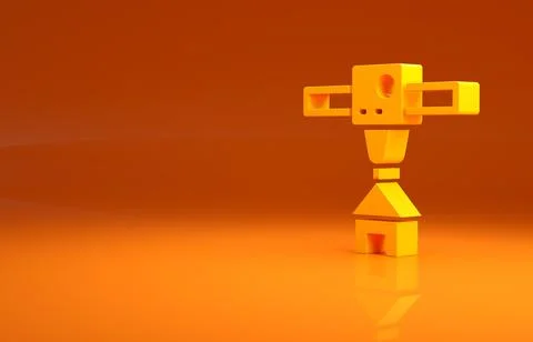 Yellow 3D printer house icon isolated on orange background. 3d printing 库存插图