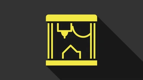 Yellow 3D printer icon isolated on grey background. 4K Video motion graphic Stock Footage 147706840