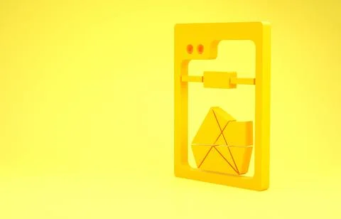 Yellow 3D printer icon isolated on yellow background. Minimalism concept. 3d  스톡 일러스트