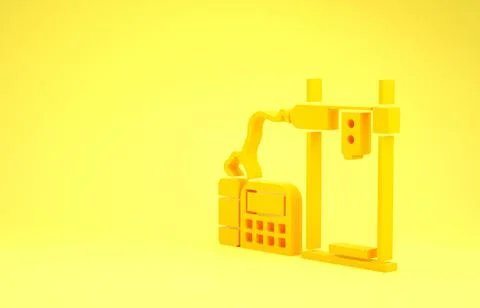 Yellow 3D printer icon isolated on yellow background. Minimalism concept. 3d  Stock Illustration