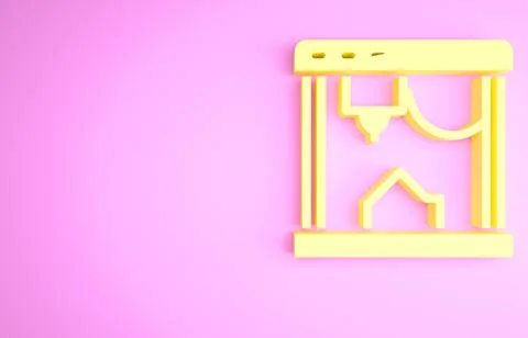 Yellow 3D printer icon isolated on pink background. Minimalism concept. 3d il Stock Illustration