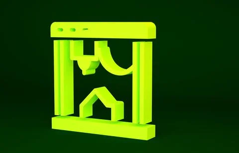 Yellow 3D printer icon isolated on green background. Minimalism concept. 3d i 库存插图