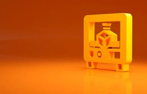 Yellow 3D printer icon isolated on orange background. 3d printing. Minimalism Stock Illustration
