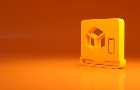 Yellow 3D printer icon isolated on orange background. 3d printing. Minimalism 库存插图