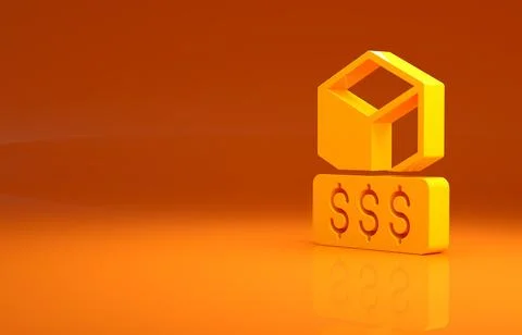 Yellow 3D printer services icon isolated on orange background. 3d printing イラスト素材
