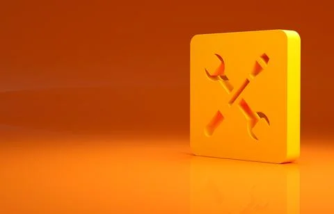 Yellow 3D printer setting icon isolated on orange background. 3d printing Stock Illustration