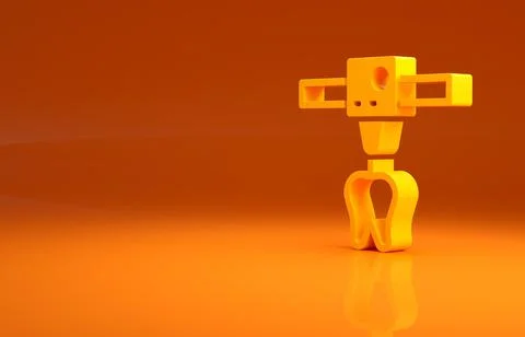 Yellow 3D printer tooth icon isolated on orange background. 3d printing Illustrazione stock