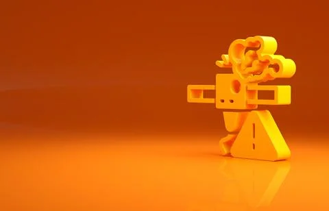 Yellow 3D printer warning icon isolated on orange background. 3d printing 库存插图