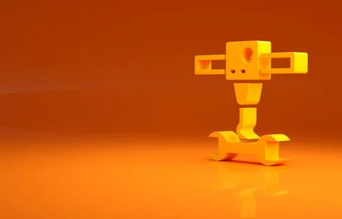 Yellow 3D printer wrench spanner icon isolated on orange background. 3d printing 库存插图