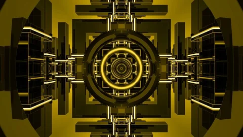 Yellow 3d render abstract geometric circle background corridor Stock Footage 108585336