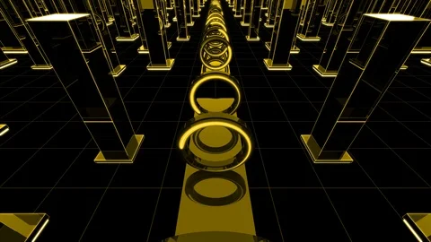 Yellow 3d render abstract geometric circle city background corridor Stock Footage 108587291