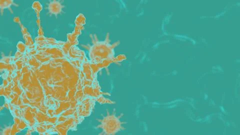 Yellow 3D rendering on a turquoise background outbreak of coronavirus and Stock Illustration