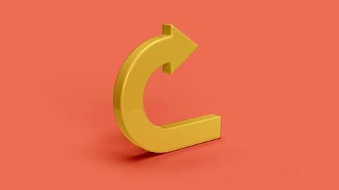Yellow 3D return symbol on red backdrop, left view Illustrazione stock