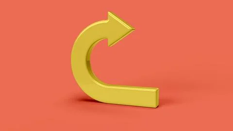 Yellow 3D return symbol on red backdrop, right view Stock Illustration