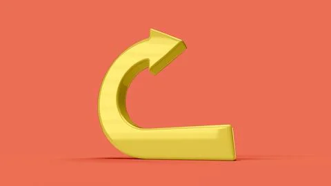 Yellow 3D return symbol in the red scene, bottom view Stock Illustration