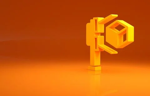 Yellow 3D scanner with cube projection icon isolated on orange background Stock Illustration