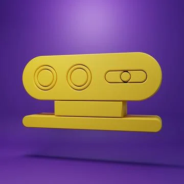 Yellow 3d scanning system icon isolated on purple background. Minimalism co.. Stock Photos