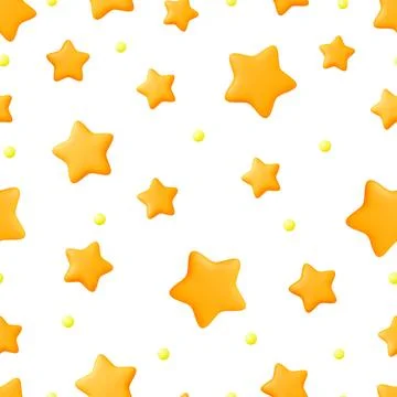 Yellow 3d stars seamless pattern. Isolated star graphic elements, decorative イラスト素材