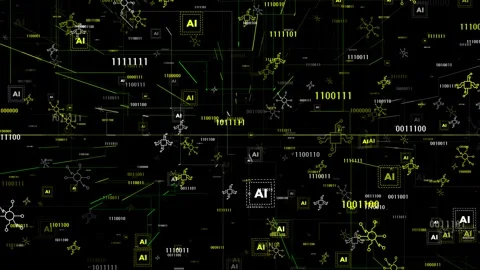 Yellow 3d technology element artificial intelligence matrix black background Stock Footage 272429236