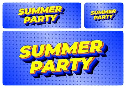 Yellow 3d text reading SUMMER PARTY on blue dotted halftone background, thr.. Stock Illustration