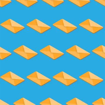 Yellow 3d vector mail icon seamless pattern. Isometric email sending illustra Stock Illustration