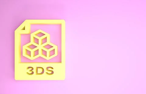 Yellow 3DS file document. Download 3ds button icon isolated on pink backgroun Stock Illustration