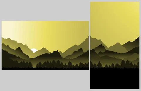 Yellow 4k Vector wallpaper with a landscape, a mountain range vertical and .. Illustrazione stock