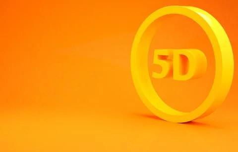 Yellow 5d virtual reality icon isolated on orange background. Large three-dim Stock Illustration