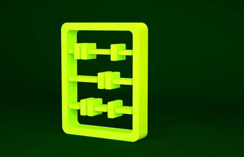 Yellow Abacus icon isolated on green background. Traditional counting frame.  Stock Illustration