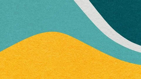 Yellow abstract fluid wavy layered textured paper background with cyan teal.. Stock Illustration
