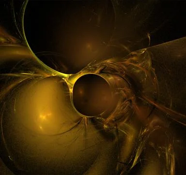 Yellow abstract fractal pattern on black background, wallpaper, design Ilustração Stock