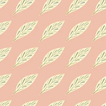 Yellow abstract geometric leaf seamless pattern in doodle style. Pastel pink  Stock Illustration