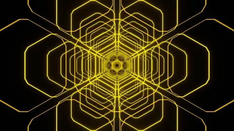 Yellow Abstract Glowing Hexagonal Structure Background VJ Loop in 4K Stock Footage 334717602