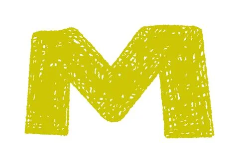 Yellow Abstract Scribble Letter M Isolated Vector Stock Illustration