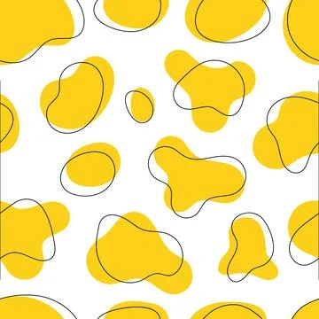 Yellow abstract seamless pattern with organic blobs and minimalist black li.. Stock Illustration