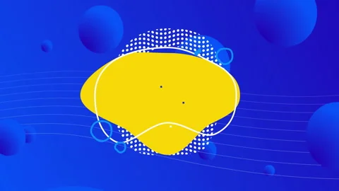 Yellow abstract shape with dots and lines animating over blue background with Stock Footage 304021729