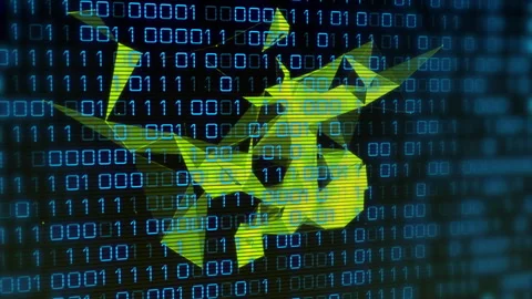 Yellow abstract shapes and binary code, data processing animation 스톡 동영상 305292419