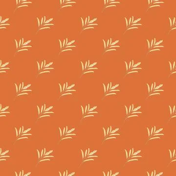 Yellow abstract simple leaf branches ornament seamless pattern. Orange backgr 스톡 일러스트