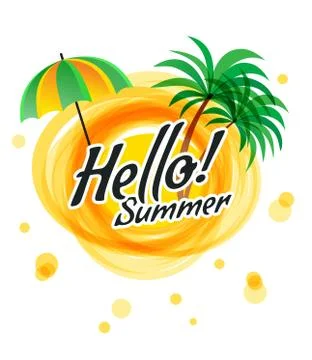 The yellow abstract sun with text - hello summer. Stock Illustration