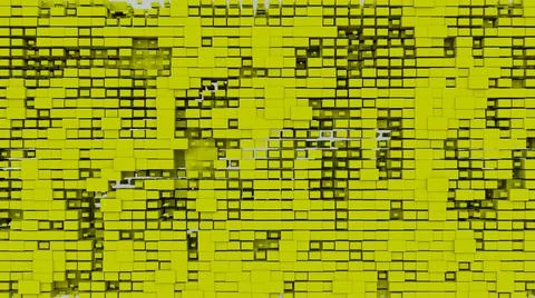 Yellow abstraction with lots of cubic elements of different sizes.  Stock Illustration