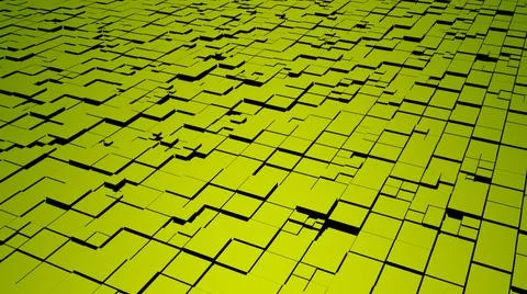 Yellow abstraction with moving square elements, cool light and shadows.  Illustrazione stock