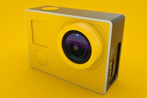 Yellow Action Camera isolated. 3D illustration Foto stock